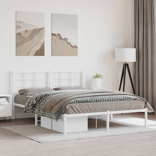 Metal Bed Frame without Mattress with Headboard White 150x200cm