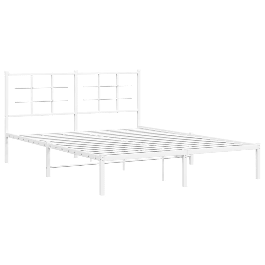 Metal Bed Frame without Mattress with Headboard White 160x200cm