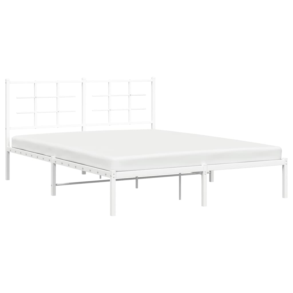 Metal Bed Frame without Mattress with Headboard White 160x200cm