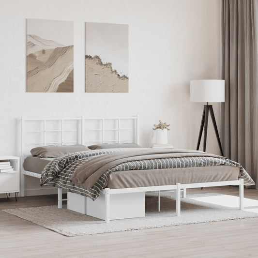 Metal Bed Frame without Mattress with Headboard White 160x200cm