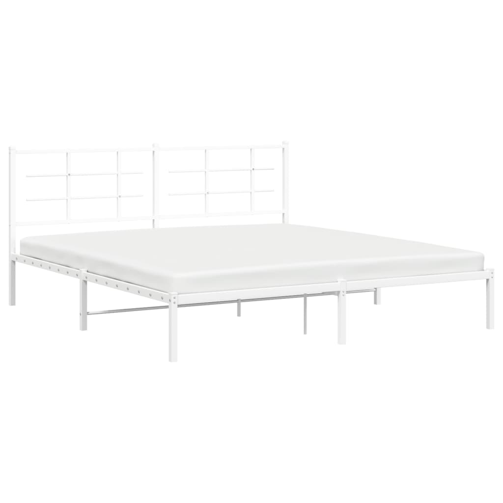 Metal Bed Frame without Mattress with Headboard White 180x200cm