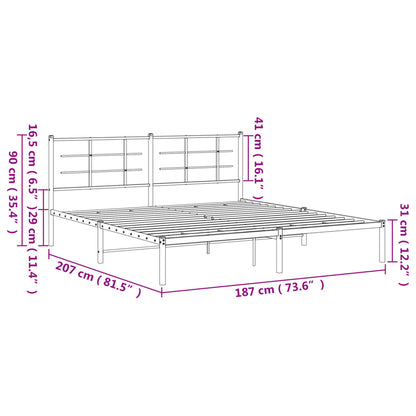 Metal Bed Frame without Mattress with Headboard White 180x200cm
