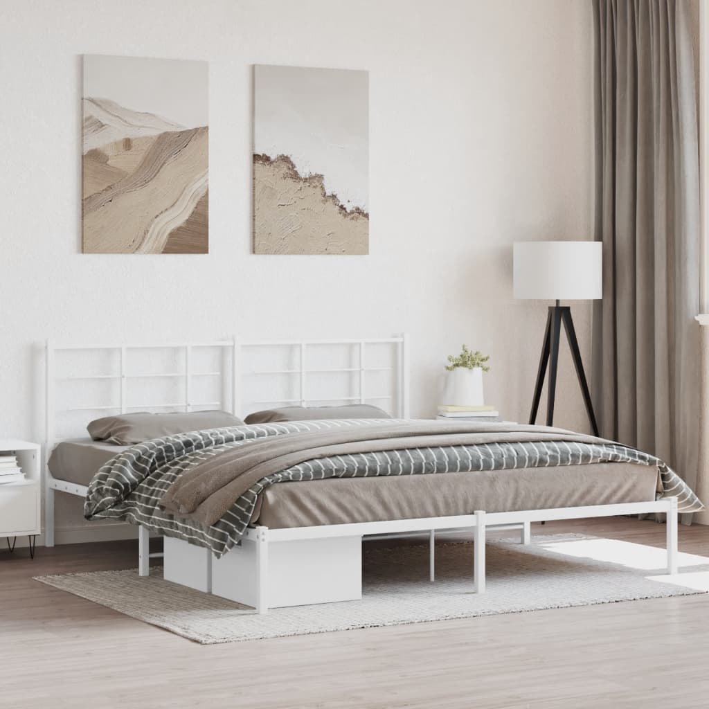 Metal Bed Frame without Mattress with Headboard White 180x200cm