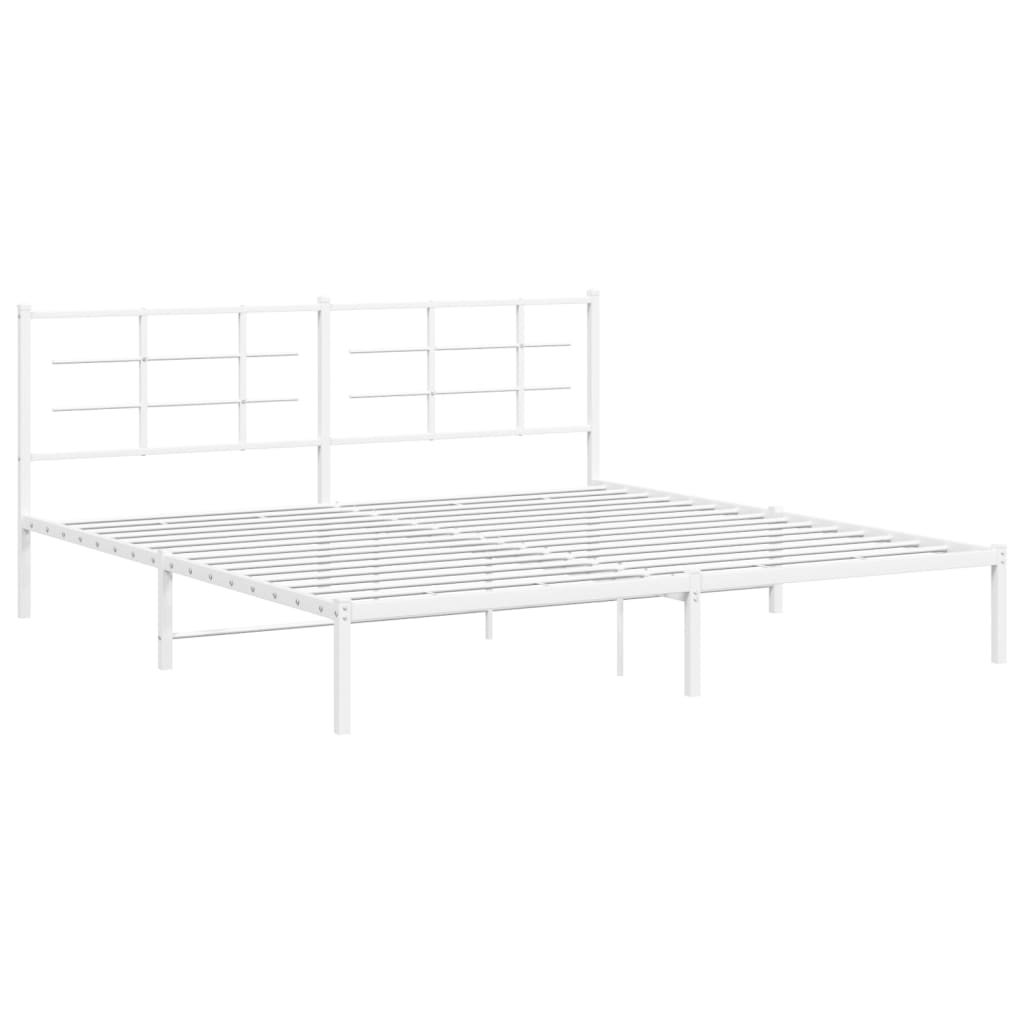 Metal Bed Frame without Mattress with Headboard White 200x200cm