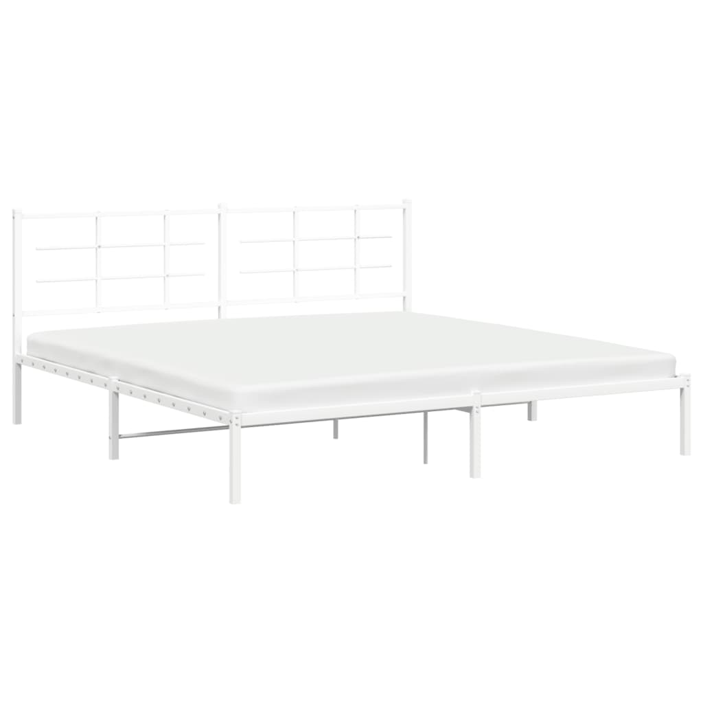 Metal Bed Frame without Mattress with Headboard White 200x200cm