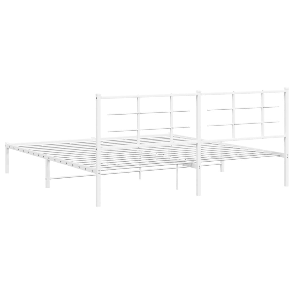 Metal Bed Frame without Mattress with Headboard White 200x200cm