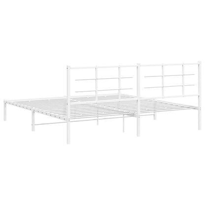 Metal Bed Frame without Mattress with Headboard White 200x200cm