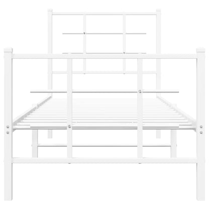 Metal Bed Frame without Mattress with Footboard White 75x190cm