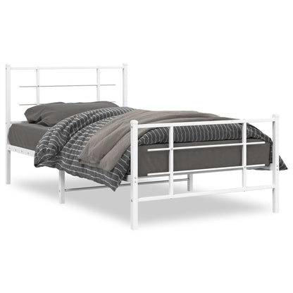 Metal Bed Frame without Mattress with Footboard White 100x200cm