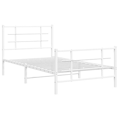 Metal Bed Frame without Mattress with Footboard White 100x200cm
