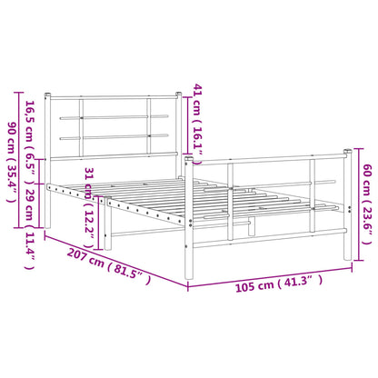 Metal Bed Frame without Mattress with Footboard White 100x200cm