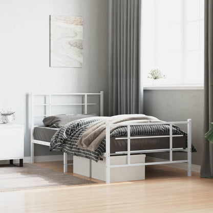 Metal Bed Frame without Mattress with Footboard White 100x200cm