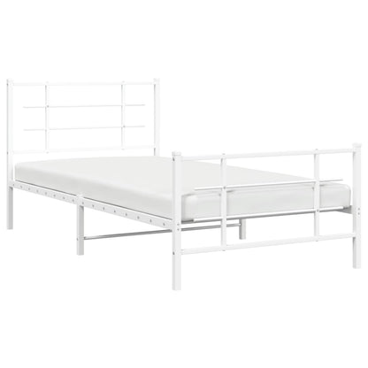 Metal Bed Frame without Mattress with Footboard White 107x203cm