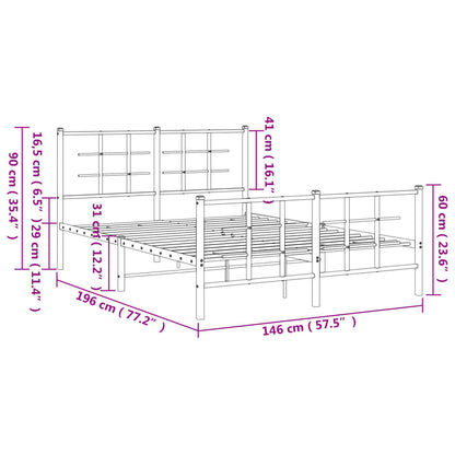 Metal Bed Frame without Mattress with Footboard White 140x190cm