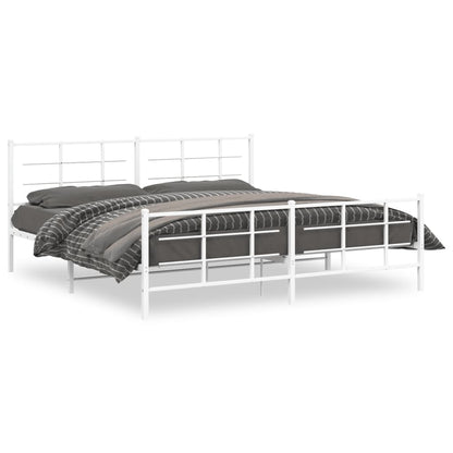 Metal Bed Frame without Mattress with Footboard White 193x203cm