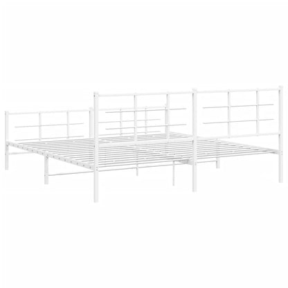 Metal Bed Frame without Mattress with Footboard White 193x203cm