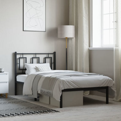 Metal Bed Frame without Mattress with Headboard Black 90x190cm