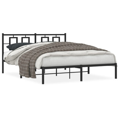 Metal Bed Frame without Mattress with Headboard Black 150x200cm