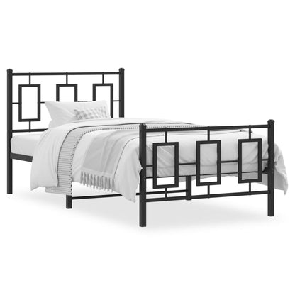 Metal Bed Frame without Mattress with Footboard Black 90x200cm