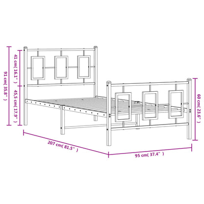 Metal Bed Frame without Mattress with Footboard Black 90x200cm