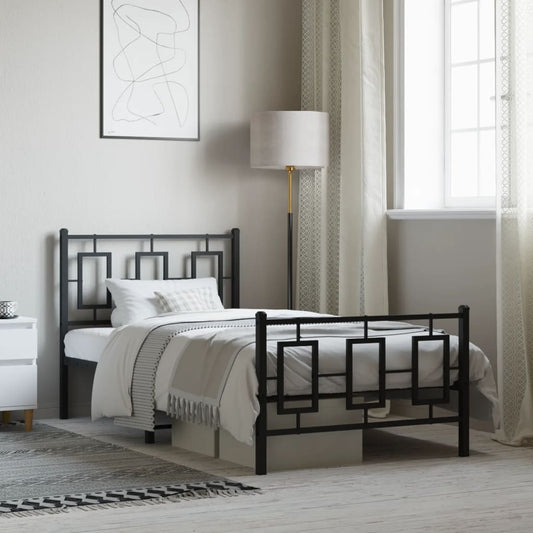 Metal Bed Frame without Mattress with Footboard Black 100x200cm
