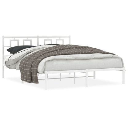 Metal Bed Frame without Mattress with Headboard White 150x200cm
