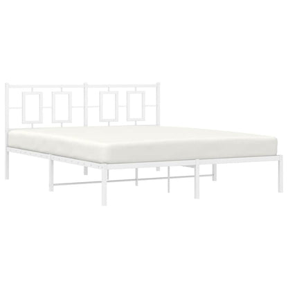Metal Bed Frame without Mattress with Headboard White 150x200cm