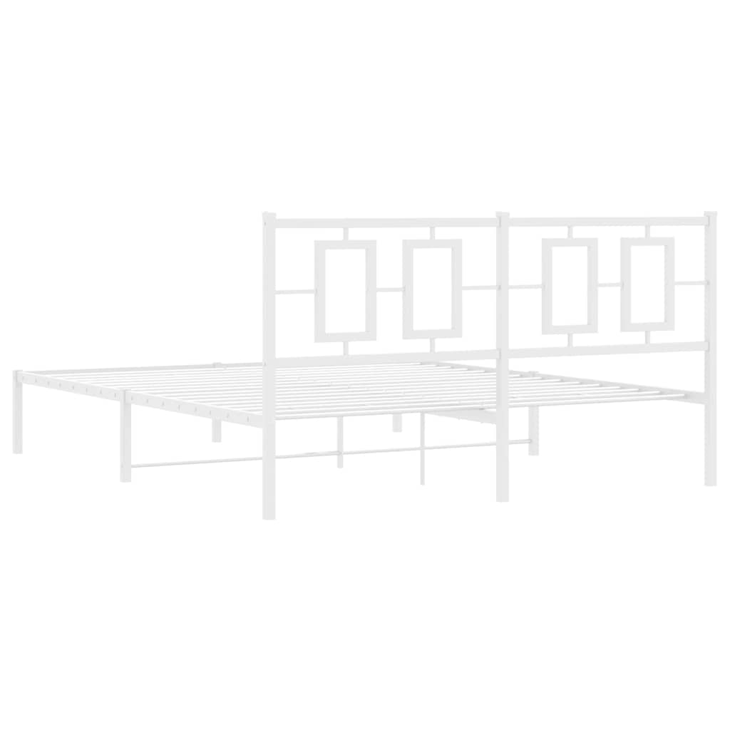 Metal Bed Frame without Mattress with Headboard White 150x200cm