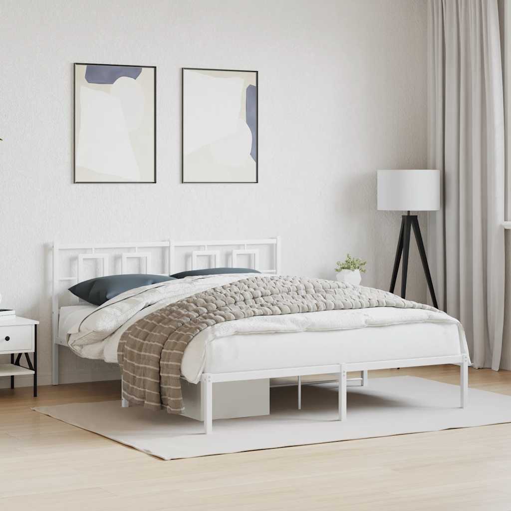 Metal Bed Frame without Mattress with Headboard White 150x200cm