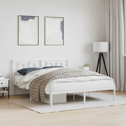 Metal Bed Frame without Mattress with Headboard White 150x200cm
