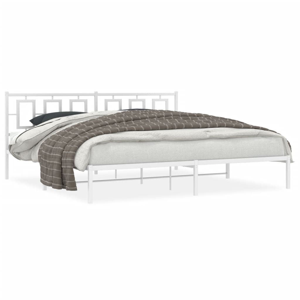 Metal Bed Frame without Mattress with Headboard White 193x203cm