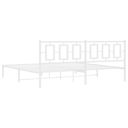 Metal Bed Frame without Mattress with Headboard White 193x203cm