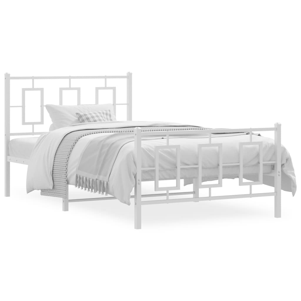 Metal Bed Frame without Mattress with Footboard White 100x200cm