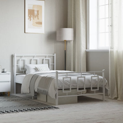Metal Bed Frame without Mattress with Footboard White 100x200cm