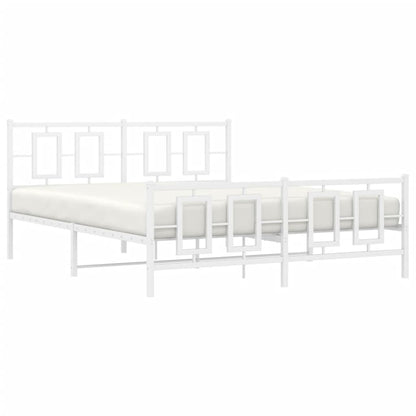 Metal Bed Frame without Mattress with Footboard White 150x200cm