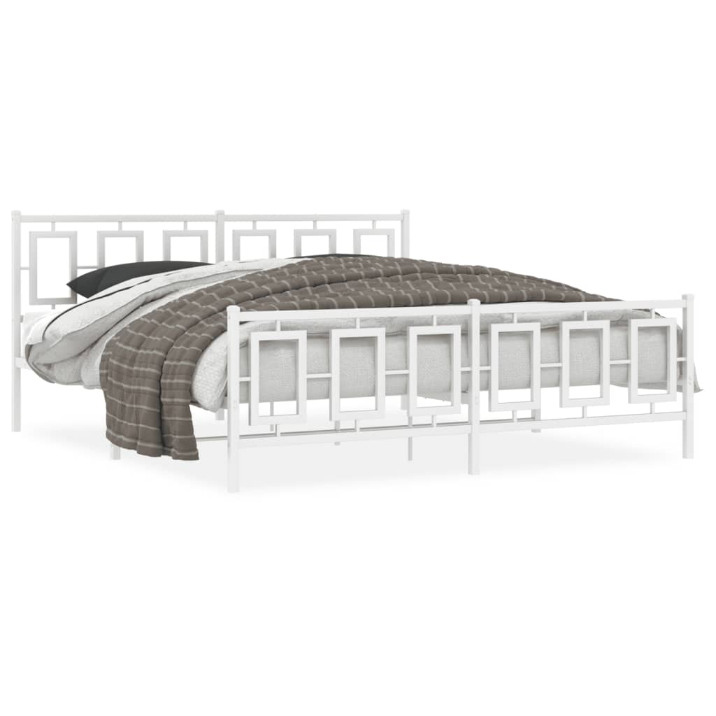 Metal Bed Frame without Mattress with Footboard White 180x200cm