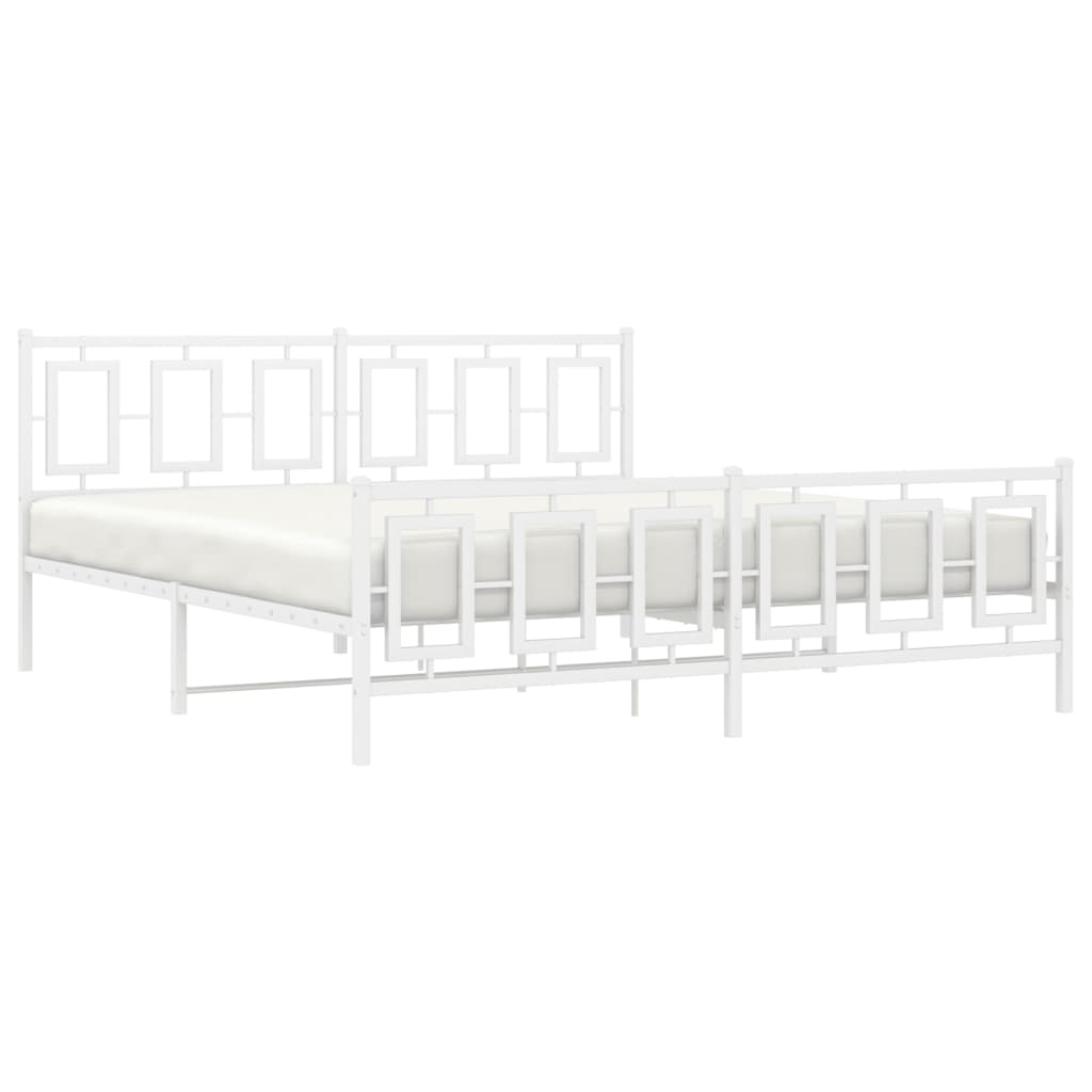Metal Bed Frame without Mattress with Footboard White 180x200cm