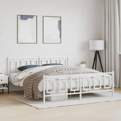 Metal Bed Frame without Mattress with Footboard White 180x200cm