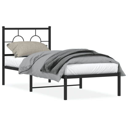 Metal Bed Frame without Mattress with Headboard Black 80x200cm