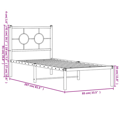 Metal Bed Frame without Mattress with Headboard Black 80x200cm