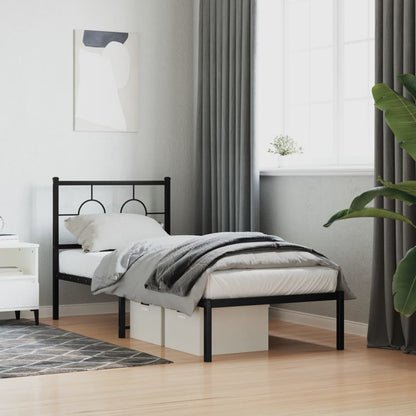 Metal Bed Frame without Mattress with Headboard Black 80x200cm