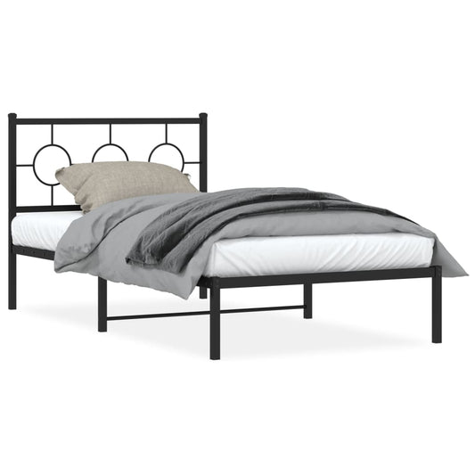 Metal Bed Frame without Mattress with Headboard Black 100x200cm