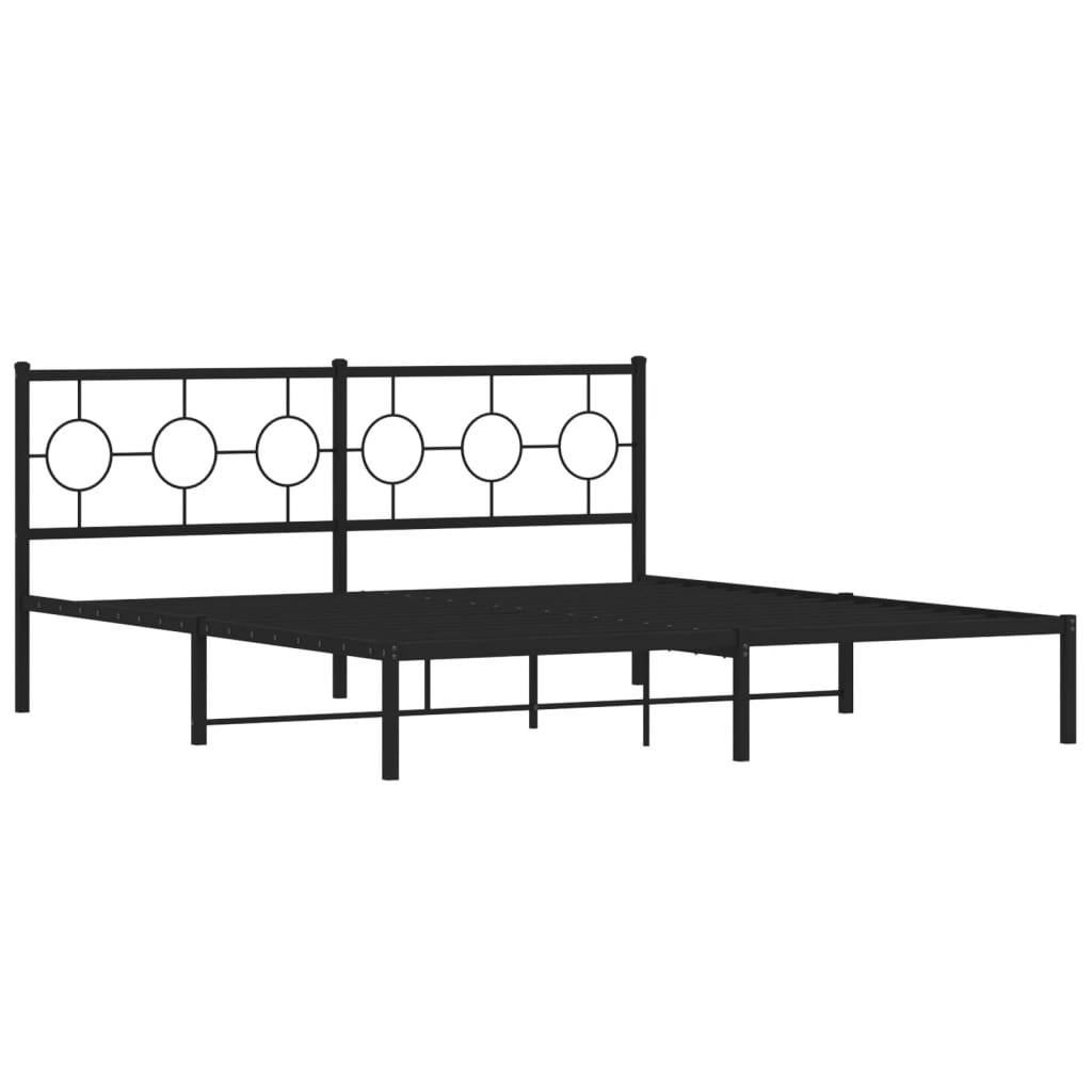 Metal Bed Frame without Mattress with Headboard Black 180x200cm