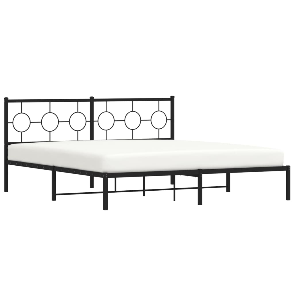 Metal Bed Frame without Mattress with Headboard Black 180x200cm