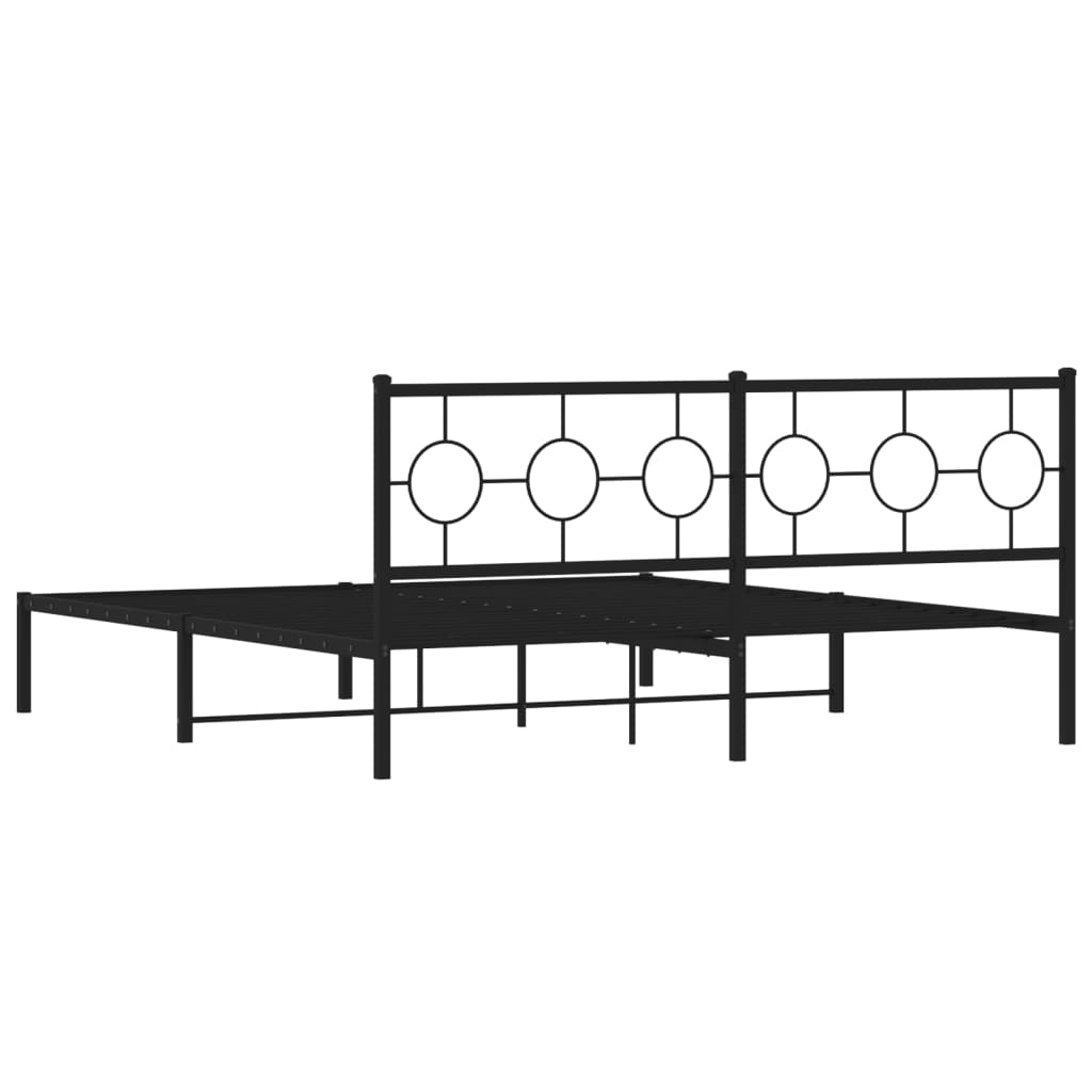 Metal Bed Frame without Mattress with Headboard Black 180x200cm