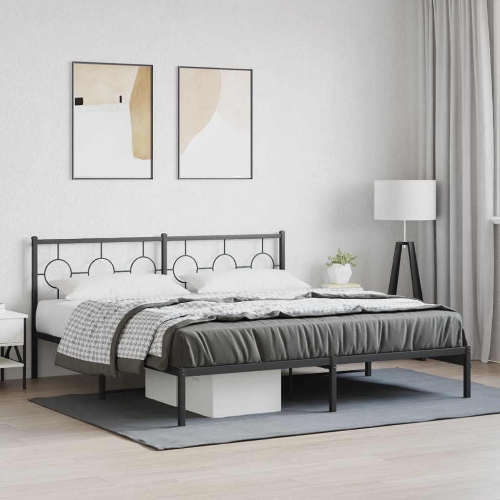 Metal Bed Frame without Mattress with Headboard Black 180x200cm