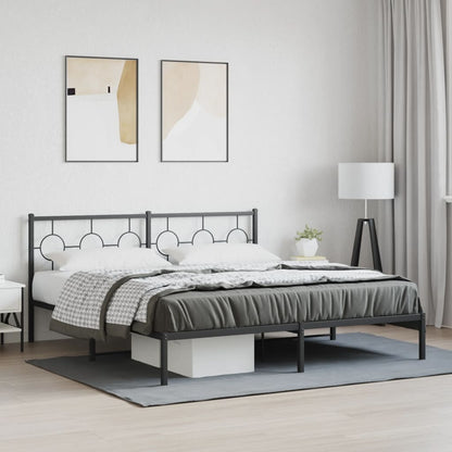 Metal Bed Frame without Mattress with Headboard Black 180x200cm