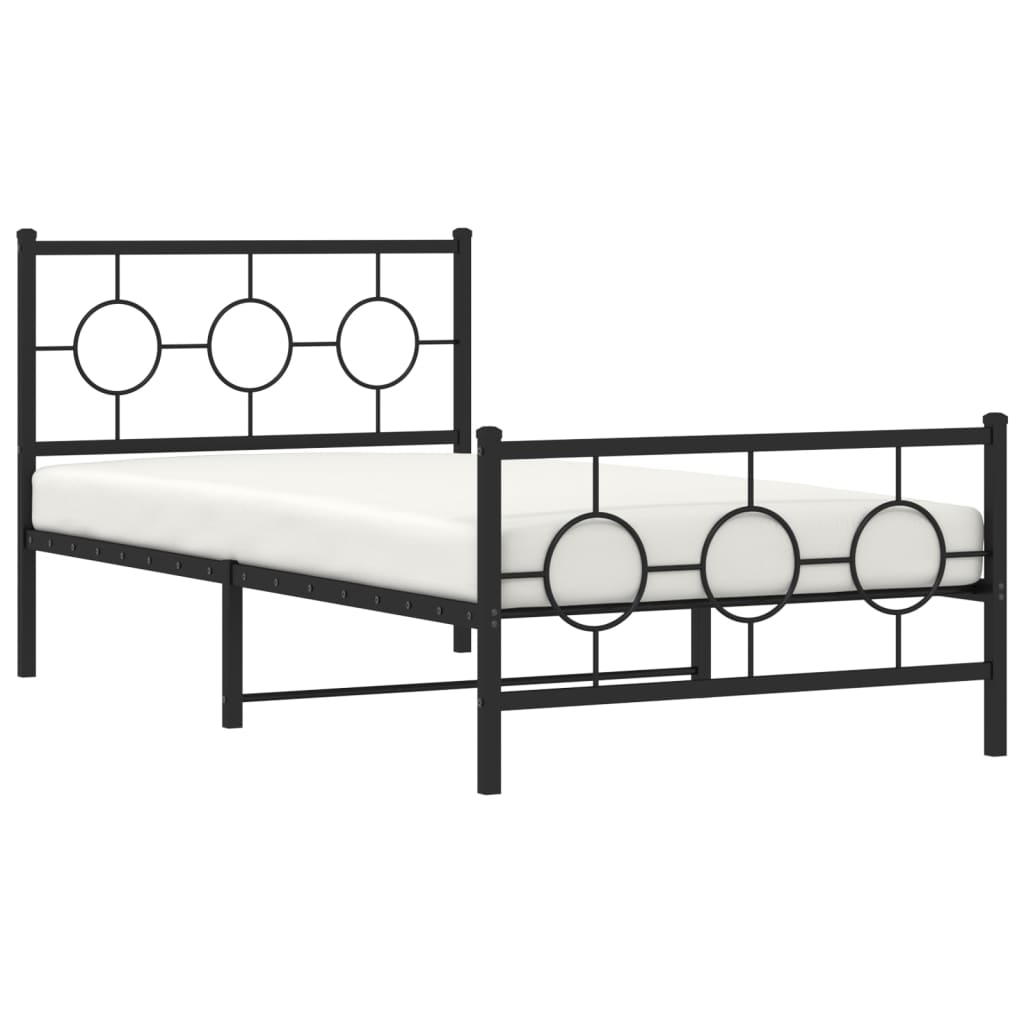 Metal Bed Frame without Mattress with Footboard Black 100x200cm