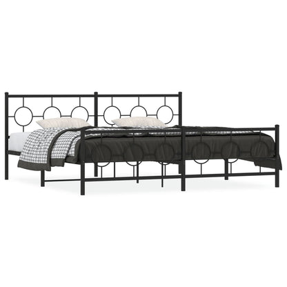 Metal Bed Frame without Mattress with Footboard Black 193x203cm