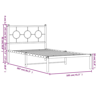 Metal Bed Frame without Mattress with Headboard White 100x200cm
